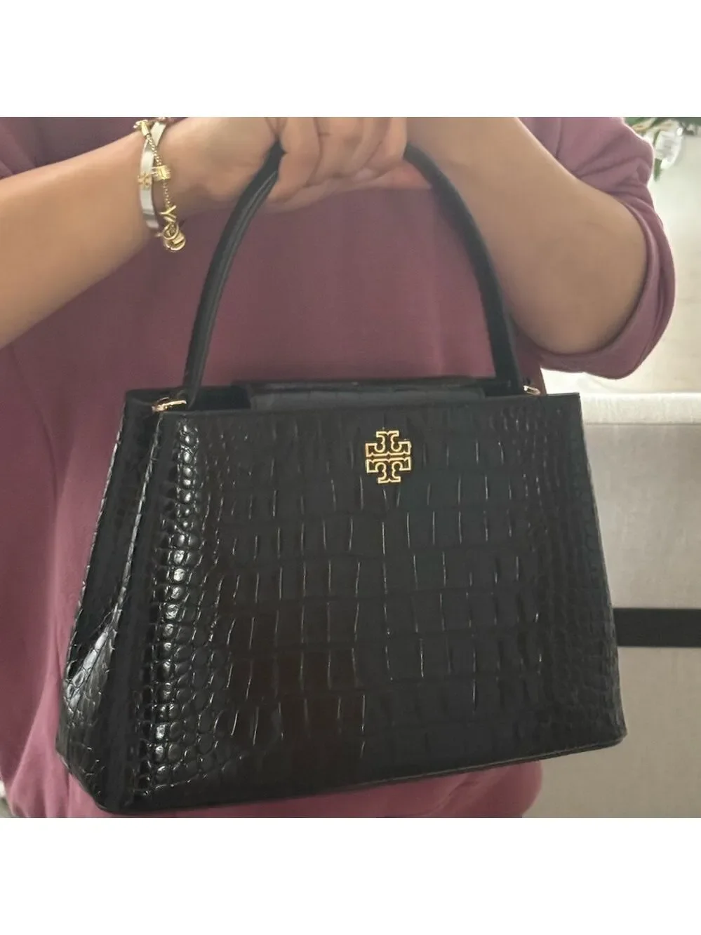 New 850!+ Tory Burch Britten Embossed Small Satchel/Crossbody Bag 141043 Black